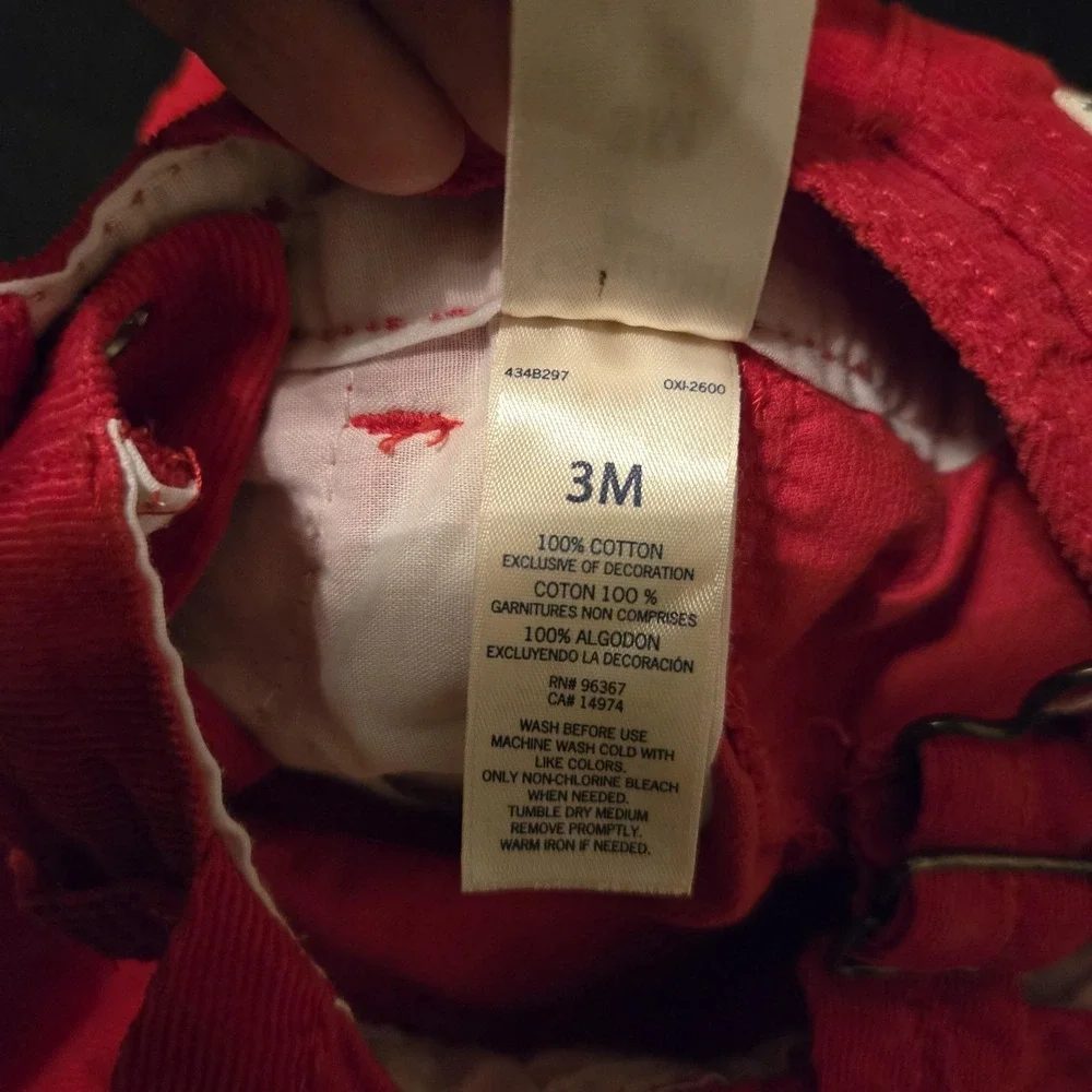 OshKosh B'gosh Overalls Girls 0-3 Months Red Corduroy 100% Cotton Ribbon Bow